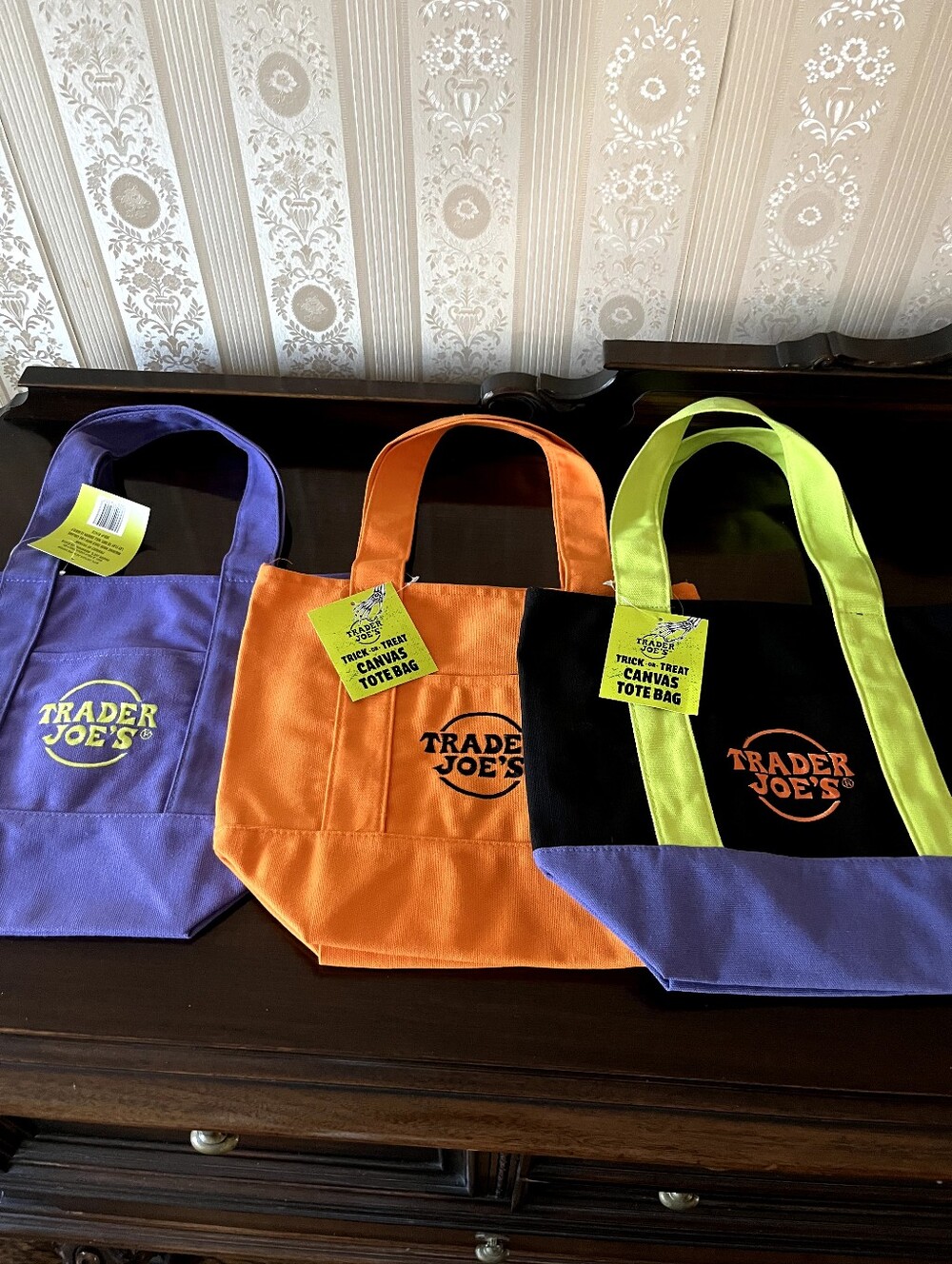 Trader Joes Totes Dry Of 3 Halloween Fall Bags Purple Black Orange NWT